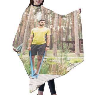 Personality  Sportsman Working Out With Suspension Straps In Forest  Hair Cutting Cape