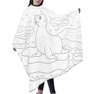 Personality  Seal On A Drifting Ice Floe In A Polar Sea, Black And White Vector Illustration In A Cartoon Style For A Coloring Book Hair Cutting Cape