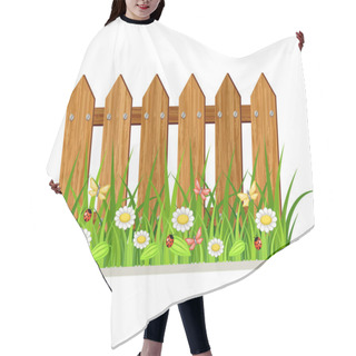Personality  Wooden Fence With Grass And Flowers Hair Cutting Cape