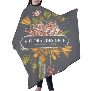Personality  Floral Bouquet Dark Design With Japanese Chrysanthemum, Blackberry Lily, Eucalyptus Flower Hair Cutting Cape