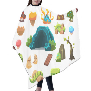 Personality  Fabulous Cave, Trees, Plants, Mushrooms, Design Elements Fo Fantasy Landscape, World Of Trolls Vector Illustrations On A White Background Hair Cutting Cape