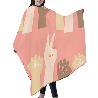Personality  Go Girl Pattern With Raised Women Hands In Coral Background  Hair Cutting Cape