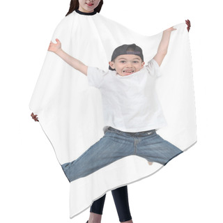 Personality  Little Boy Jumping On Isolated White Background Hair Cutting Cape