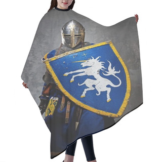 Personality  Medieval Knight On Grey Background. Hair Cutting Cape