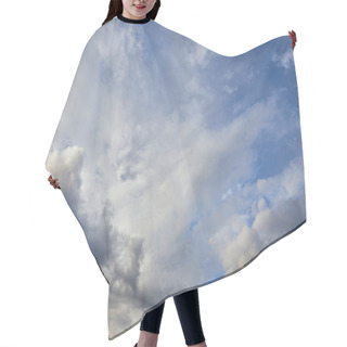 Personality  View Of Grey And White Clouds On Blue Sky Background  Hair Cutting Cape