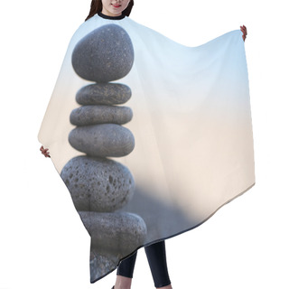 Personality  Balanced Stones. Stack Of Volcanic Pebbles On Seashore Hair Cutting Cape