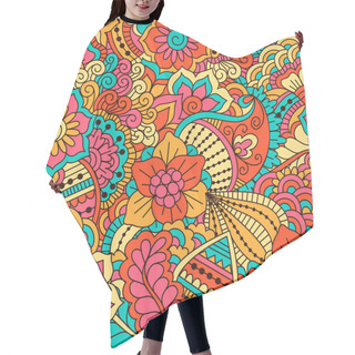 Personality  Hand Drawn Seamless Pattern With Floral Elements. Hair Cutting Cape