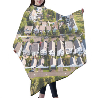 Personality  Aerial View Of A Neighborhood Of Low-rise Buildings On A Summer Day. Single-family Homes From A Bird's Eye View. Hair Cutting Cape
