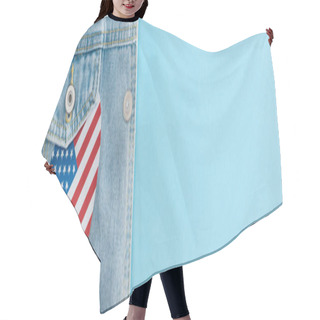 Personality  Panoramic Shot Of Paper Cut Heart Made Of American Flag On Denim Stylish Jacket On Blue Background  Hair Cutting Cape