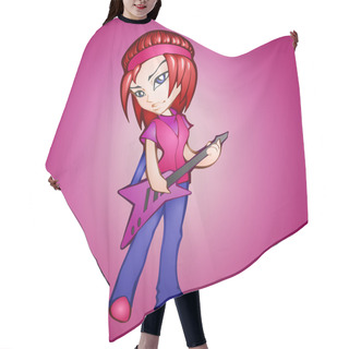 Personality  Rock Star Girl Playing Guitar. Hair Cutting Cape