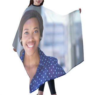 Personality  Happy Business Woman Smiling Outside Office Building Hair Cutting Cape