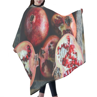 Personality  Ripe Pomegranate Fruit On Wooden Vintage Background. Red Juice P Hair Cutting Cape