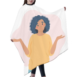 Personality  Black Woman Shrugging With A Curious Expression, Doubt Or Question, Vector Illustration In Flat Style Hair Cutting Cape