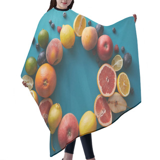 Personality  Top View Of Circle Of Fruits On Blue Surface Hair Cutting Cape