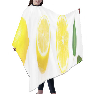 Personality  Lemon Collection. Whole Lemon Fruit And Slices With Leaf Isolated On White Background.  Hair Cutting Cape