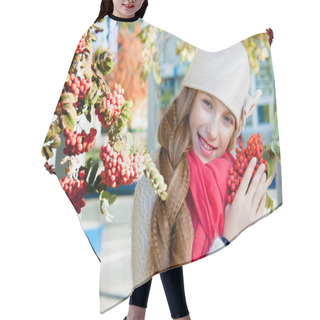 Personality  Girl Stands Near The Rowan In The Autumn Hair Cutting Cape