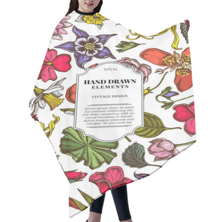 Personality  Card Design With Colored Ylang-ylang, Impatiens, Daffodil, Tigridia, Lotus, Aquilegia Hair Cutting Cape