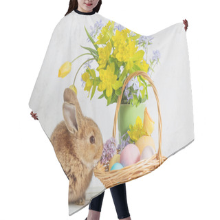 Personality  Bunny With Easter Eggs And Flowers On White Background Hair Cutting Cape