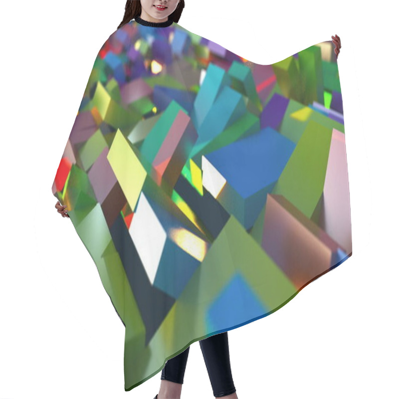 Personality  3d Rendering Of Surface With The Rotating Colorful Rectangles. Computer Generated Abstract Background. Hair Cutting Cape