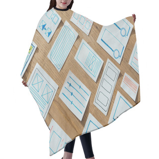 Personality  Top View Of Layouts Of User Experience Design On Wooden Table Hair Cutting Cape