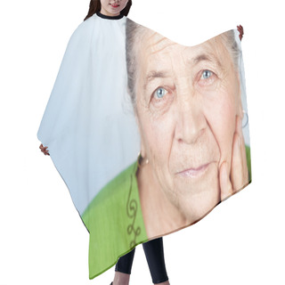 Personality  Face Of Content Beautiful Old Senior Woman Hair Cutting Cape