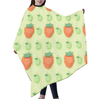Personality  Top View Of Textured Pattern With Handmade Paper Strawberries And Apples Isolated On Green Hair Cutting Cape