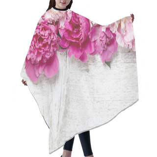 Personality  Stunning Pink Peonies On White Rustic Wooden Background. Copy Sp Hair Cutting Cape