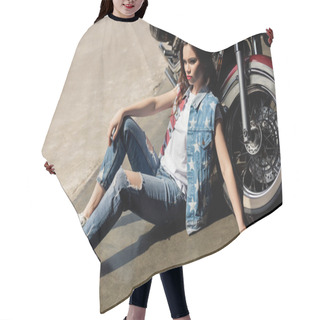 Personality  Young Woman With Motorbike  Hair Cutting Cape