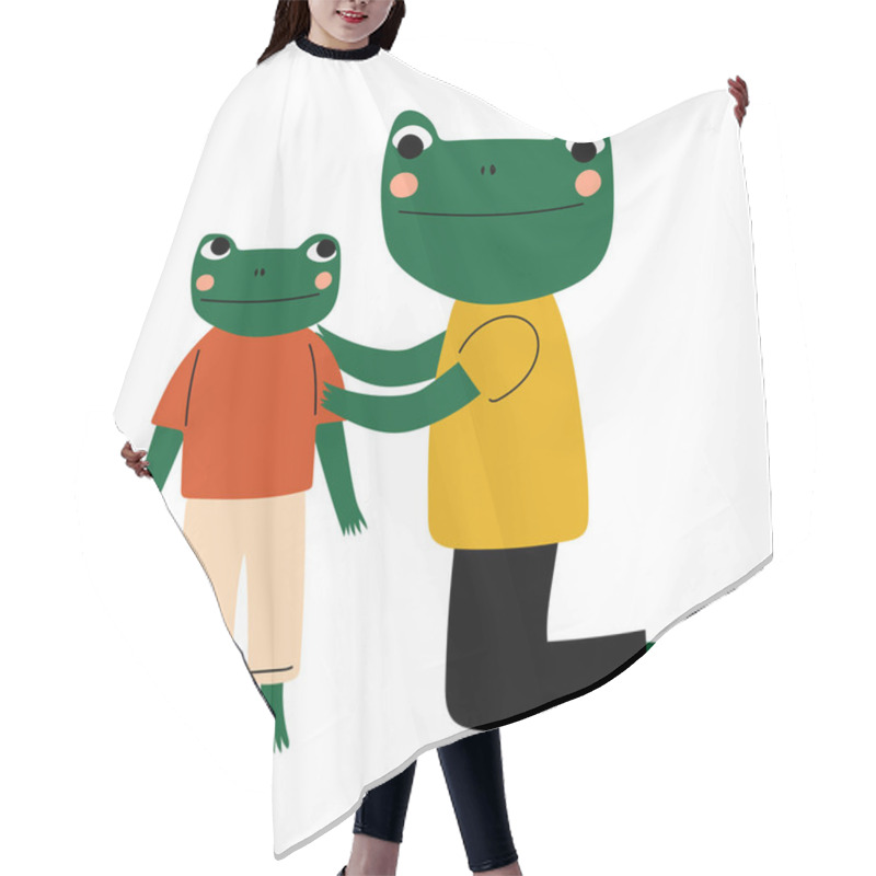 Personality  Father Frog And His Kid, Loving Parent Animal And Adorable Child Humanized Characters Vector Illustration Hair Cutting Cape