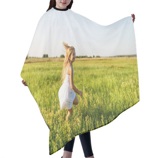 Personality  Adorable Little Child Running By Green Field Under Sunset Rays Hair Cutting Cape