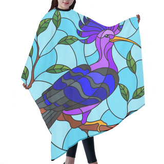 Personality  Illustration In The Style Of Stained Glass With A Beautiful Blue Bird  On A  Background Of Branch Of Tree And Sky Hair Cutting Cape
