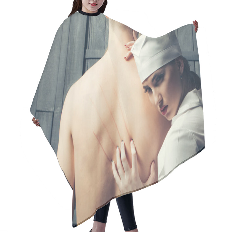 Personality  Nurse With Young Man Hair Cutting Cape