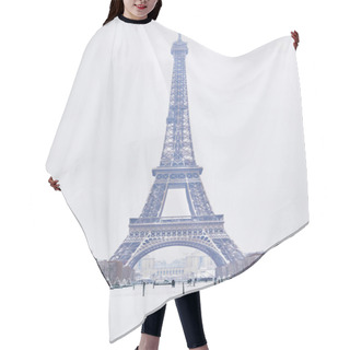 Personality  Scenic View To The Eiffel Tower On A Day With Heavy Snow. Unusual Weather Conditions In Paris Hair Cutting Cape