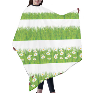 Personality  Green Grass, Ladybugs And Daisies Strips. Foregrounds Vector Collection. Hair Cutting Cape