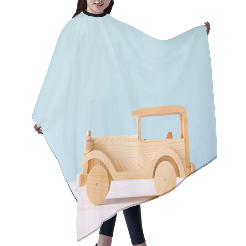 Personality  Vintage Wooden Toy Car Over Wooden Table Hair Cutting Cape