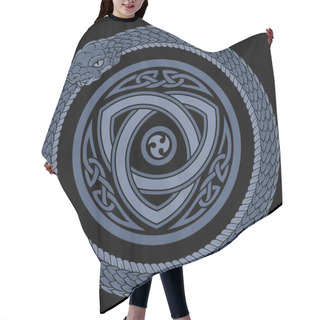 Personality  Vintage Style Design. A Coiled Ouroboros Snake Biting Its Own Tail And Ancient Celtic Pattern Hair Cutting Cape