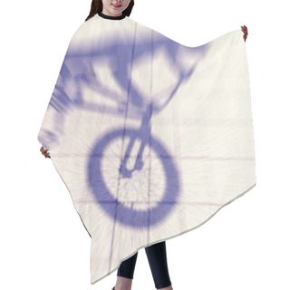 Personality  Retro Toned Motion Blurred Shadow Of A Teenager Riding A Bmx Bik Hair Cutting Cape
