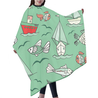 Personality  Fishing Boats Pattern Cartoon Style Design For Children Hair Cutting Cape