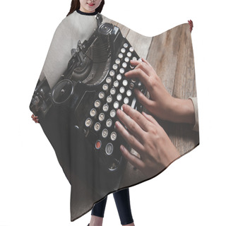 Personality  Hands Writing On Old Typewriter Over Wooden Table Background Hair Cutting Cape
