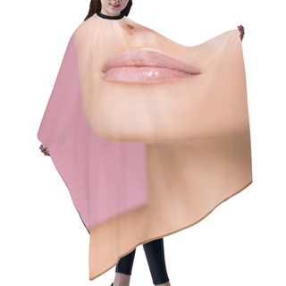 Personality  Cropped View Of Beautiful Woman With Shiny Lips Isolated On Pink Hair Cutting Cape