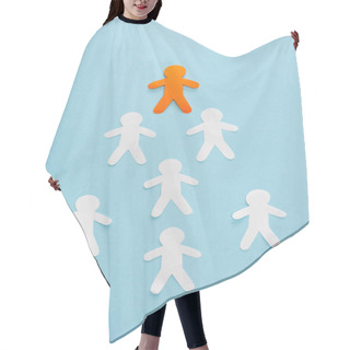 Personality  Flat Lay With Unique Orange Decorative Man Among White On Blue Background Hair Cutting Cape