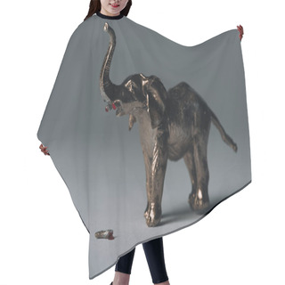 Personality  Golden Toy Elephant With Tusks On Grey Background, Hunting For Tusks Concept Hair Cutting Cape