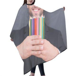 Personality  Colorful Pencils In Businessman Hands Hair Cutting Cape