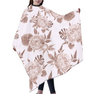 Personality  Hand Drawn Watercolor Seamless Pattern With Peonies Hair Cutting Cape
