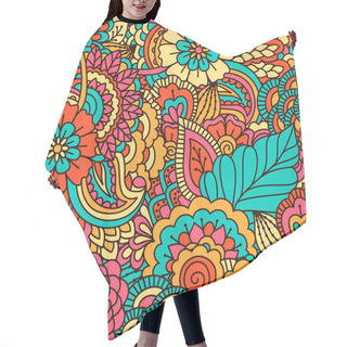 Personality  Hand Drawn Seamless Pattern With Floral Elements.  Hair Cutting Cape