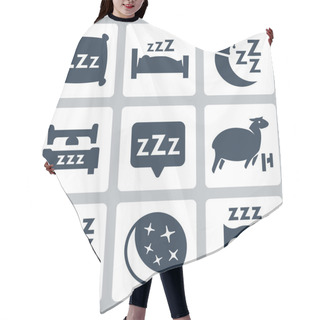 Personality  Vector Isolated Sleep Concept Icons Set: Pillow, Bed, Moon, Sheep, Owl, Zzz Hair Cutting Cape
