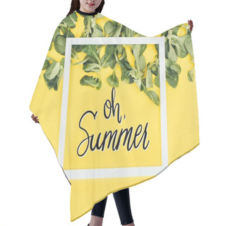 Personality  White Frame With Words Oh Summer And Green Leaves On Yellow  Hair Cutting Cape