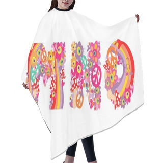 Personality  Hippie Childish Alphabet With Colorful Abstract Flowers, Rainbow And Mushrooms. M, N, O Hair Cutting Cape