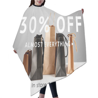 Personality  Paper Shopping Bags Isolated On Grey With 30 Percent Off Almost Everything Illustration, Black Friday Concept Hair Cutting Cape