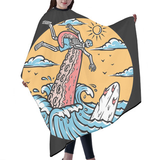 Personality  Octopus Attacks Surfers In The Sea Illustration Hair Cutting Cape